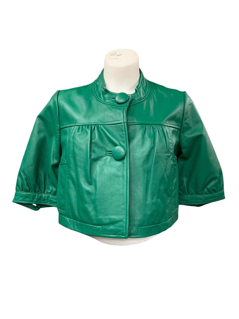 Marciano Green Cropped Faux Leather Puff-Sleeve Jacket Size S